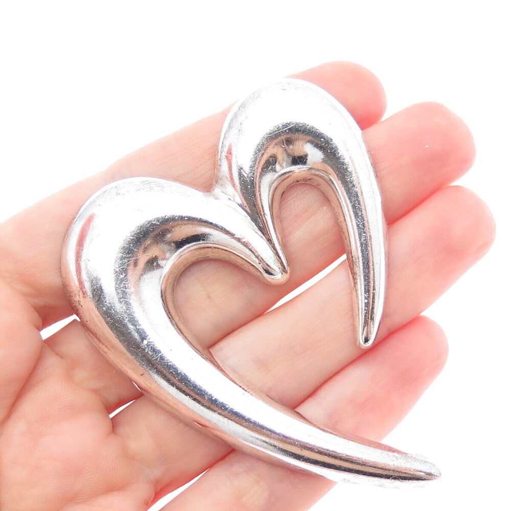 SIERRA 925 Sterling Silver Vintage Mexico Modernist Heart Pin Brooch